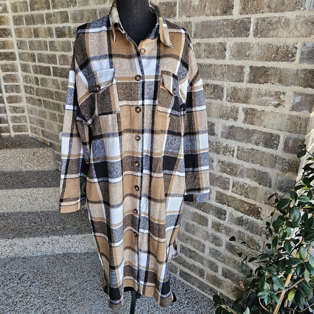 Fall Flannel Dress Size XL Fantaslook Bown And‎ Tan